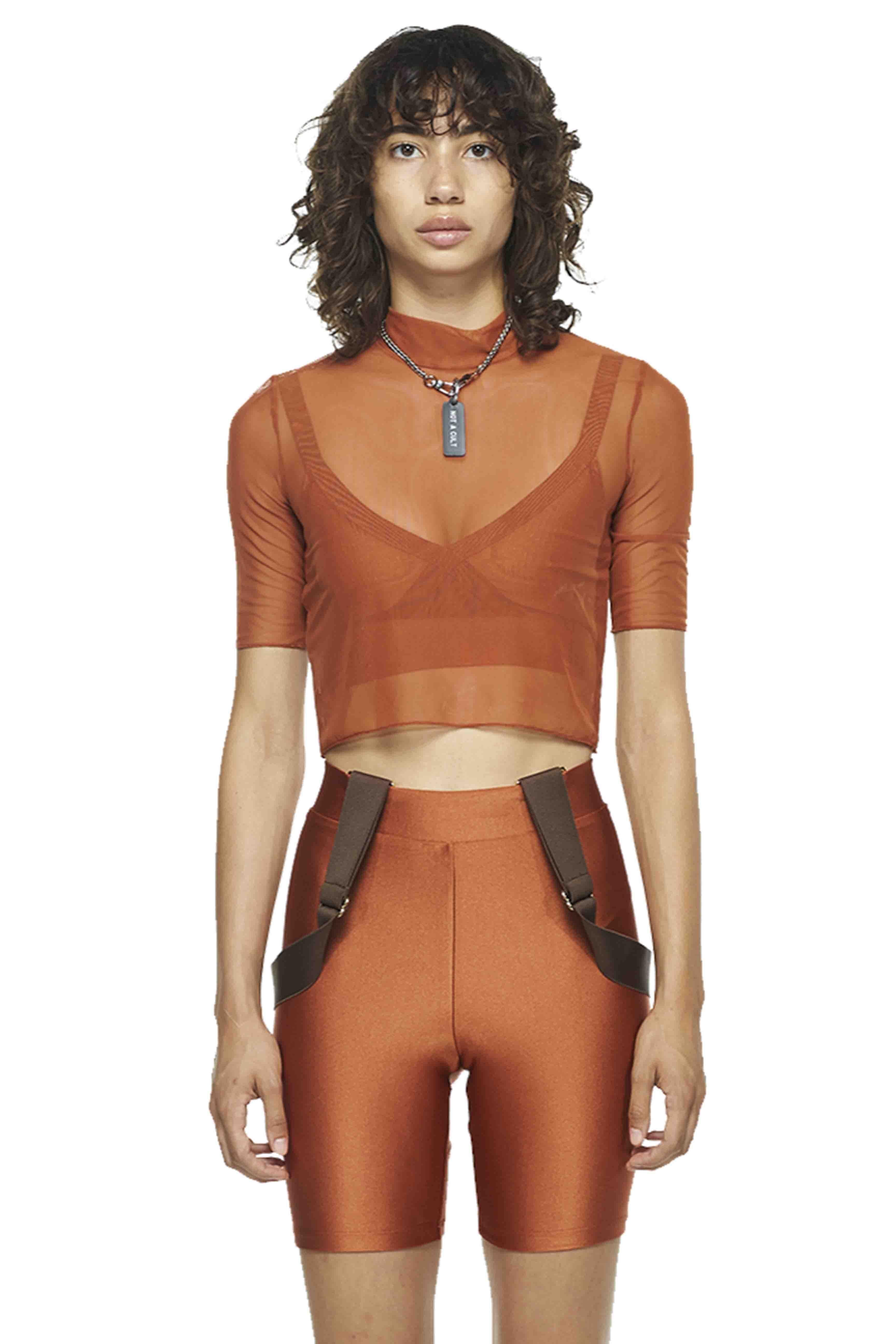 Copper Cropped Fitted Mesh Top - New York Pilates
