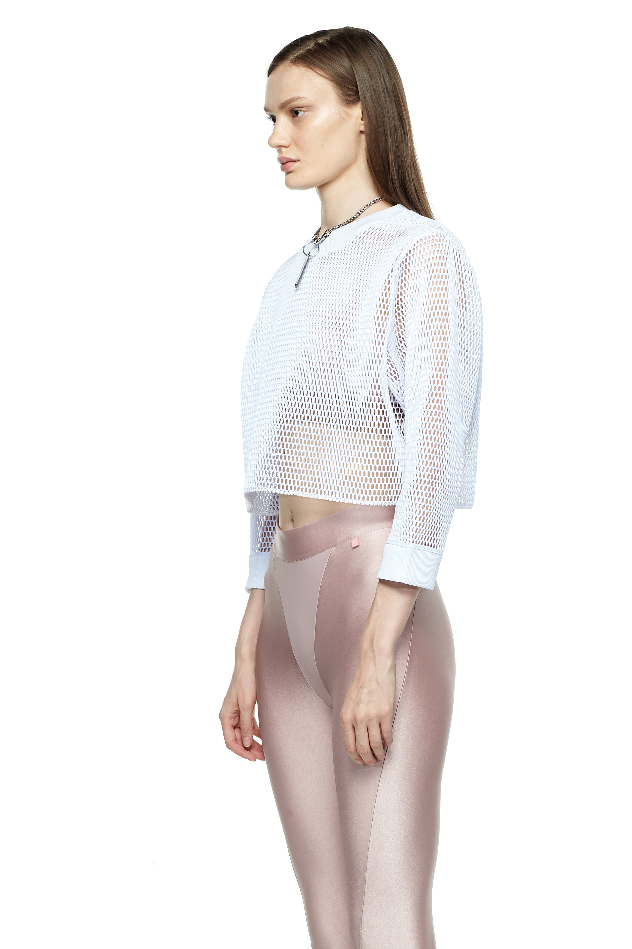 White Cropped Mesh Sweatshirt - New York Pilates