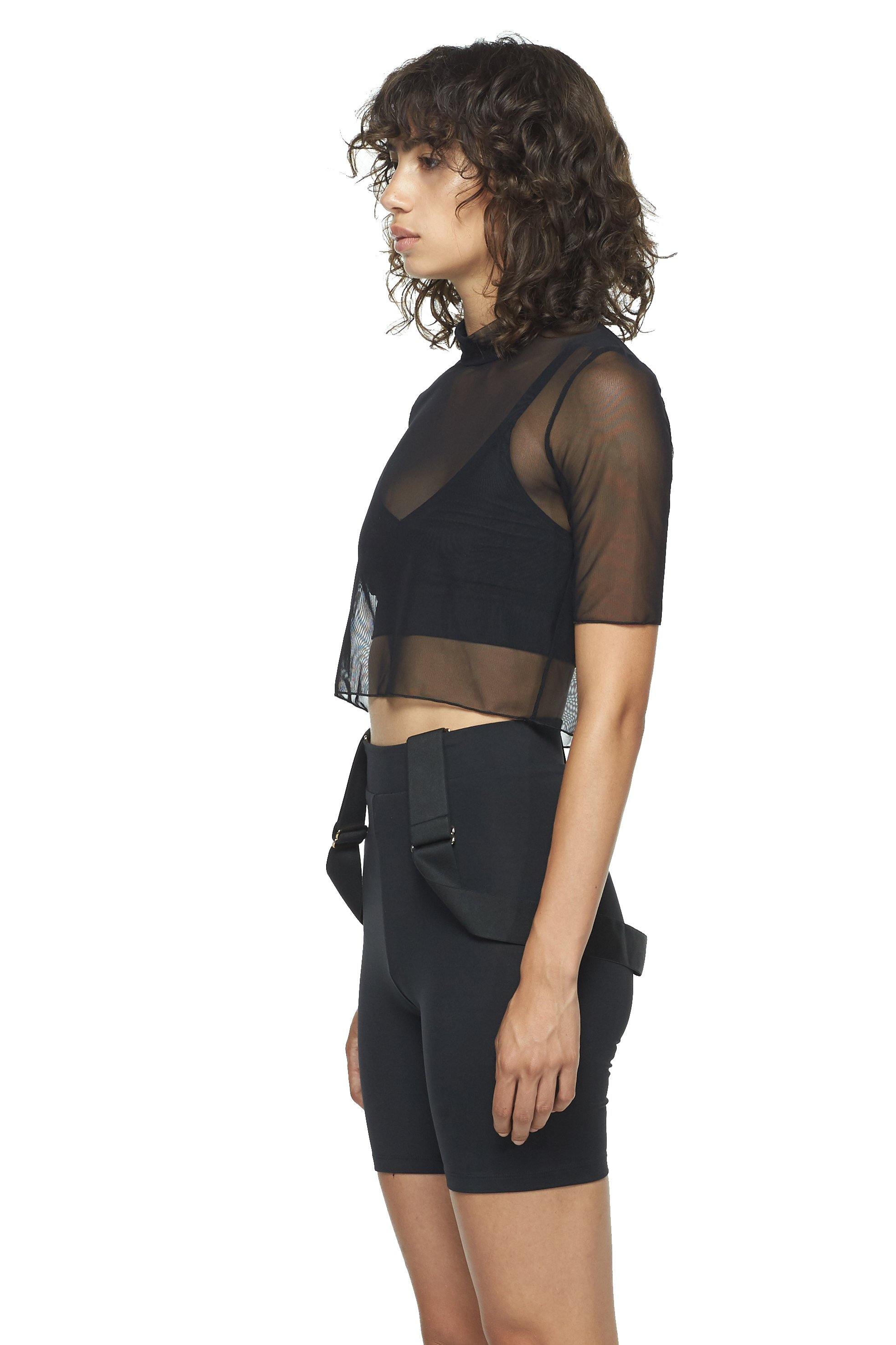 Black Cropped Fitted Mesh Top - New York Pilates