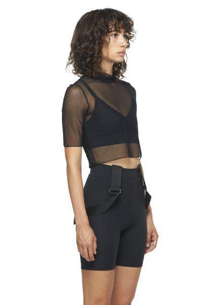 Black Cropped Fitted Mesh Top - New York Pilates