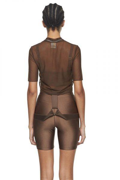 Chocolate Cropped Fitted Mesh Top - New York Pilates