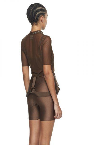Chocolate Cropped Fitted Mesh Top - New York Pilates