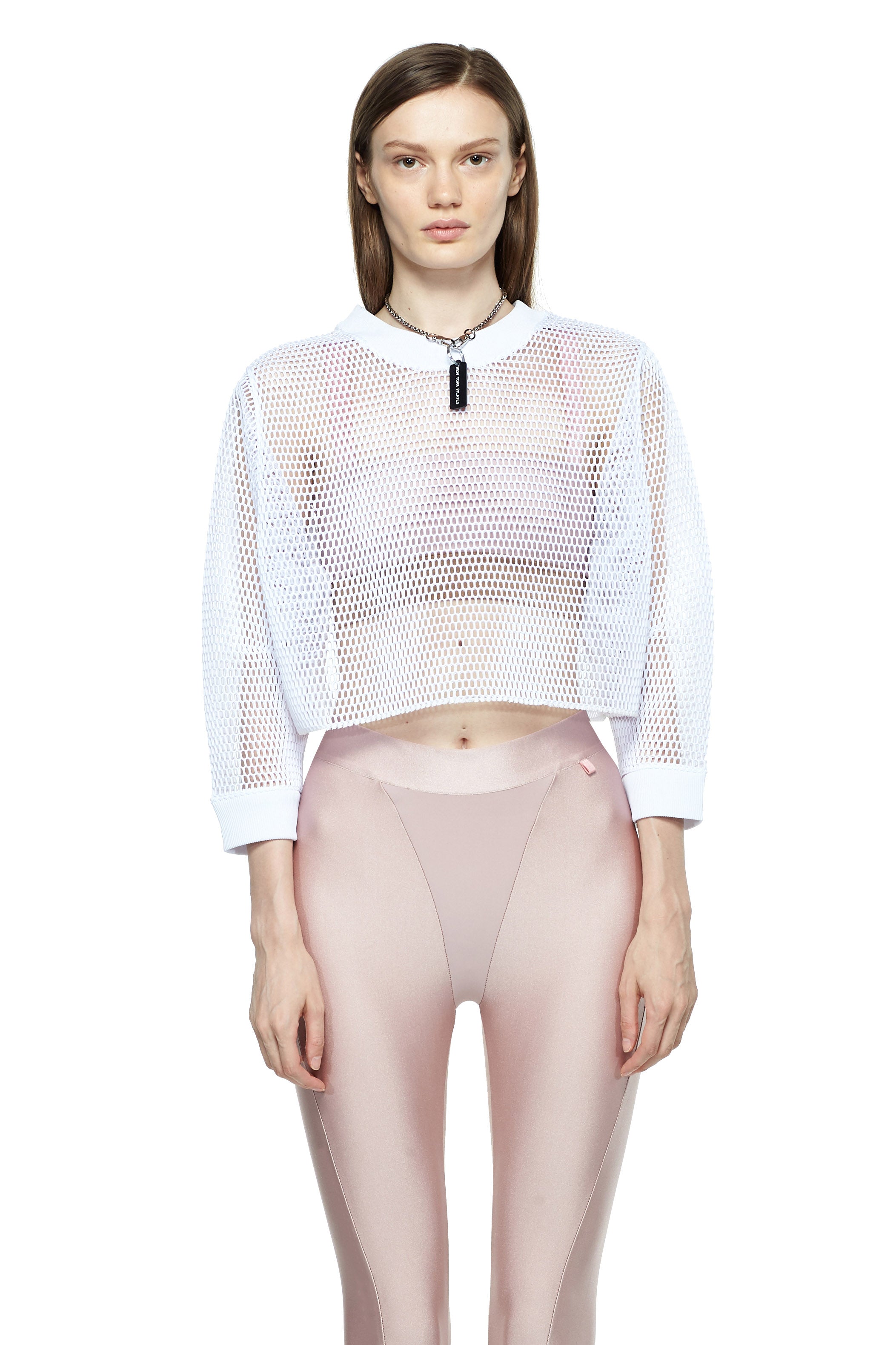 White Cropped Mesh Sweatshirt - New York Pilates