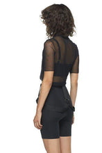 Load image into Gallery viewer, Black Cropped Fitted Mesh Top - New York Pilates
