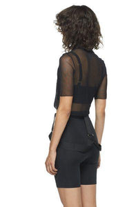 Black Cropped Fitted Mesh Top - New York Pilates