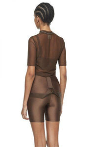 Chocolate Cropped Fitted Mesh Top - New York Pilates