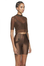 Load image into Gallery viewer, Chocolate Cropped Fitted Mesh Top - New York Pilates
