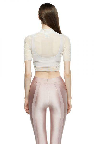 Off White Cropped Fitted Mesh Top - New York Pilates