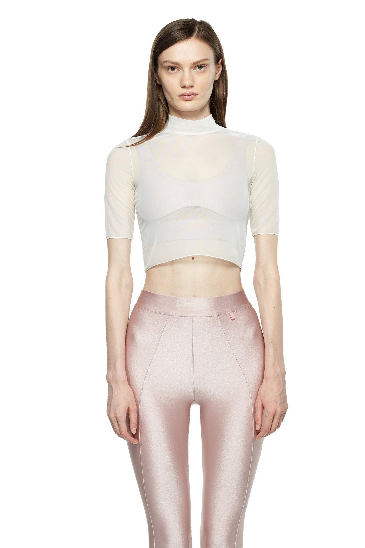 Off White Cropped Fitted Mesh Top - New York Pilates