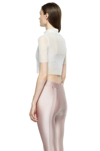 Off White Cropped Fitted Mesh Top - New York Pilates