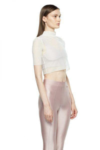 Off White Cropped Fitted Mesh Top - New York Pilates