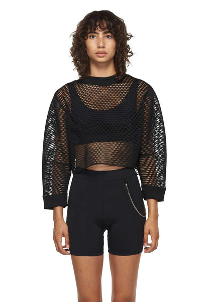 【YOURNUS】Noted Mesh Track Sweatshirt KKmeter Women's See Through Mesh Fishnet Hoodie Pullover